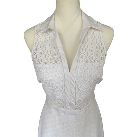 Guess White Eyelet Lace Cutout Sleeveless Summer Fit and Flair Cotton Dress Sz 6 - Picture 2 of 16